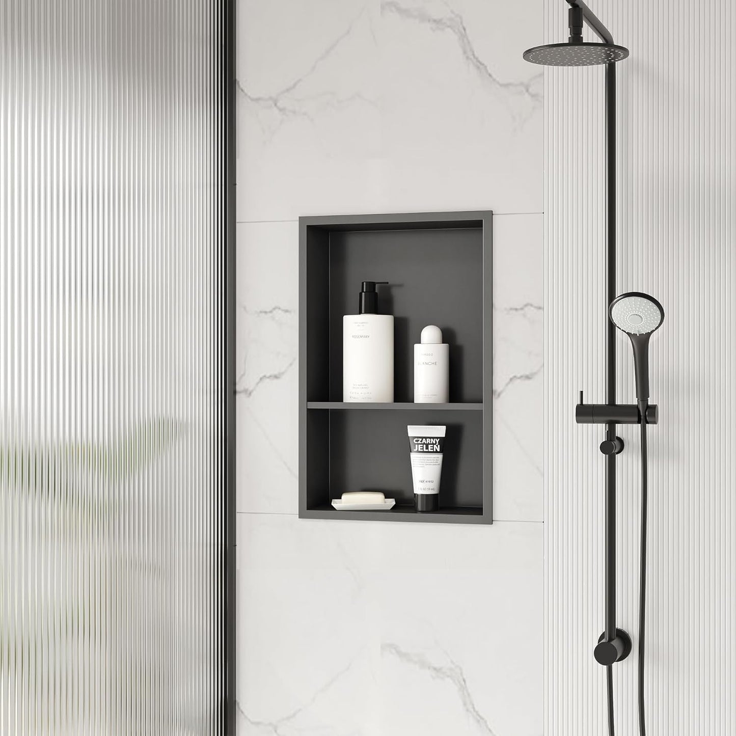 Stainless Steel Shower Niche 18" X 12", No Tile Needed Wall Niche Double Shelves, Recessed Niche Shower for Bathroom Storage, Gun Metal