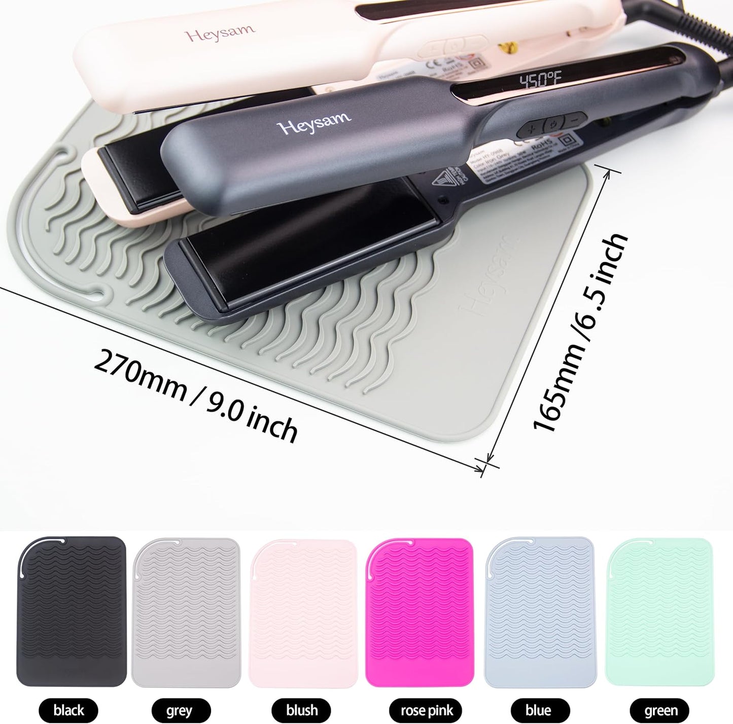 Heysam Professional Heat-Resistant Silicone Mat for Hair Styling Tools, Flat Iron Hair Straightener and Curling Iron in One, Easy to Use for Travel, 9.0 x 6.5 inches