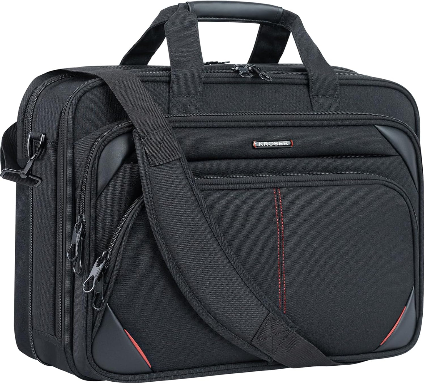 KROSER Laptop Bag 17.3 Inch Premium Laptop Briefcase, Expandable Water Repellent Laptop Shoulder Messenger Bag Durable Computer Case for Business/Travel/Men/Women (Black/Red)