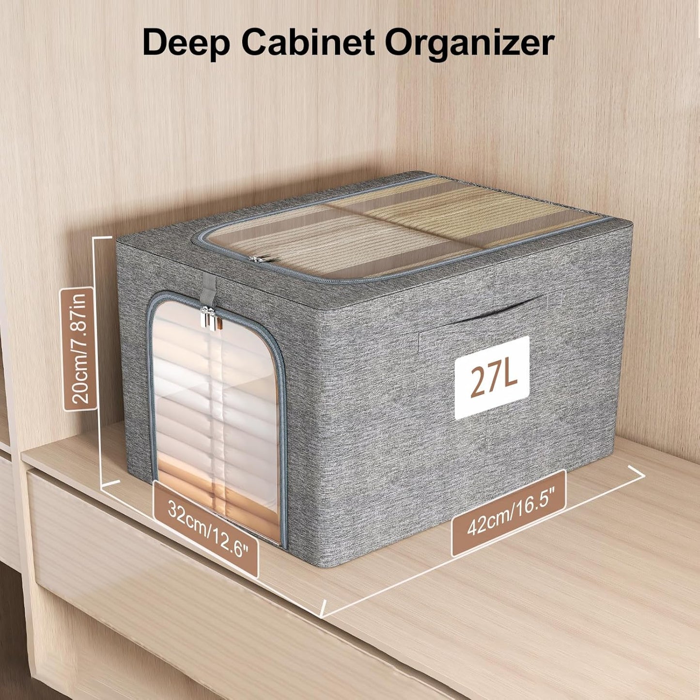 GoMaihe Clothes Storage Bins Metal Frame: 6-Pack Compact Stackable Closet Storage Bin with Lid & Clear Window, Space Saving Organizer for Sweaters Kids Clothing (Dorm/Closet 27L)