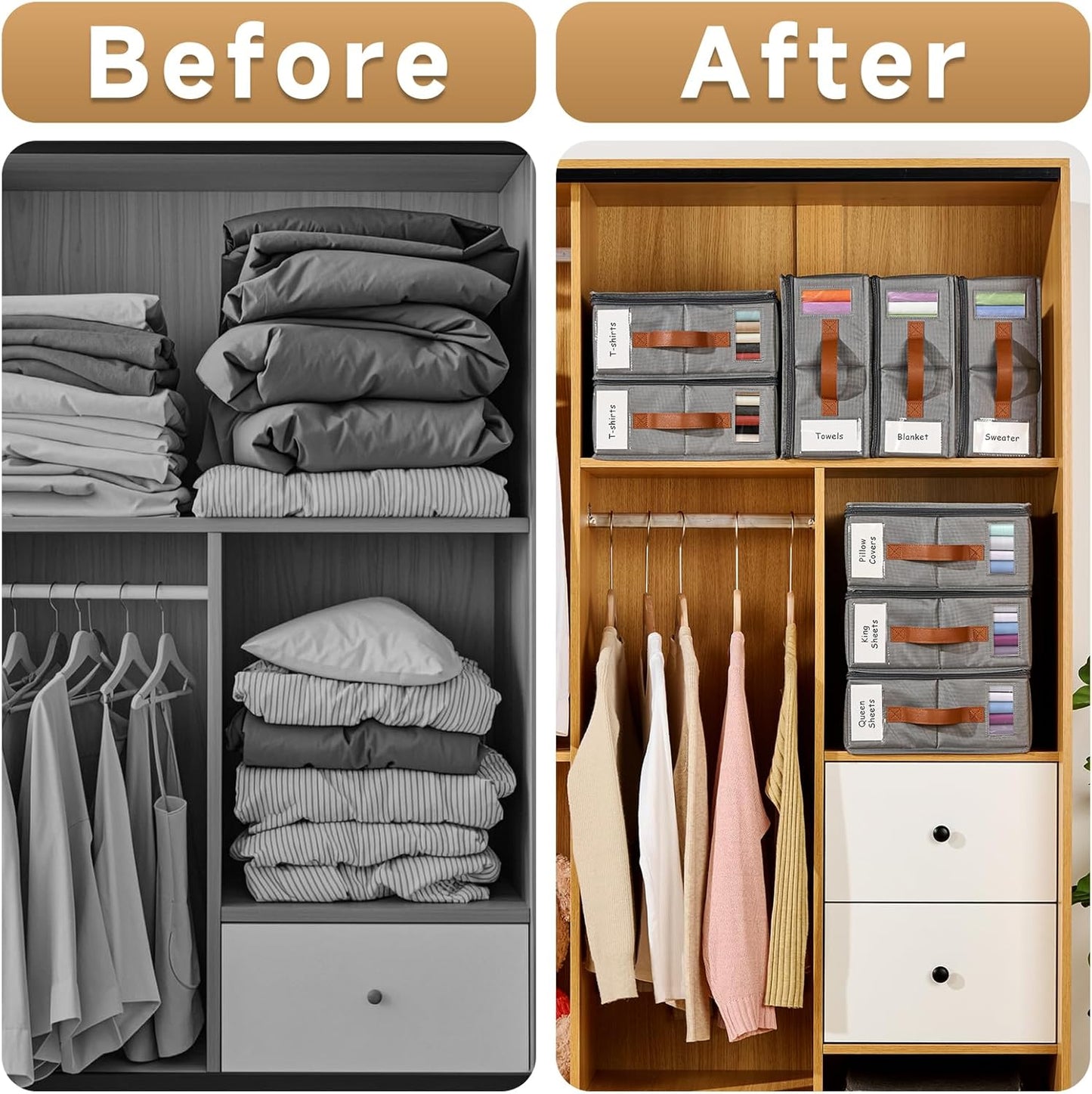 8pack Bed Sheet Organizer, Foldable Linen Closet Organizers and Storage with Sealed Design, Queen & King Size Sheet Storage with Window, Closet Organizer for Bedsheets/Blankets/Clothes, Grey