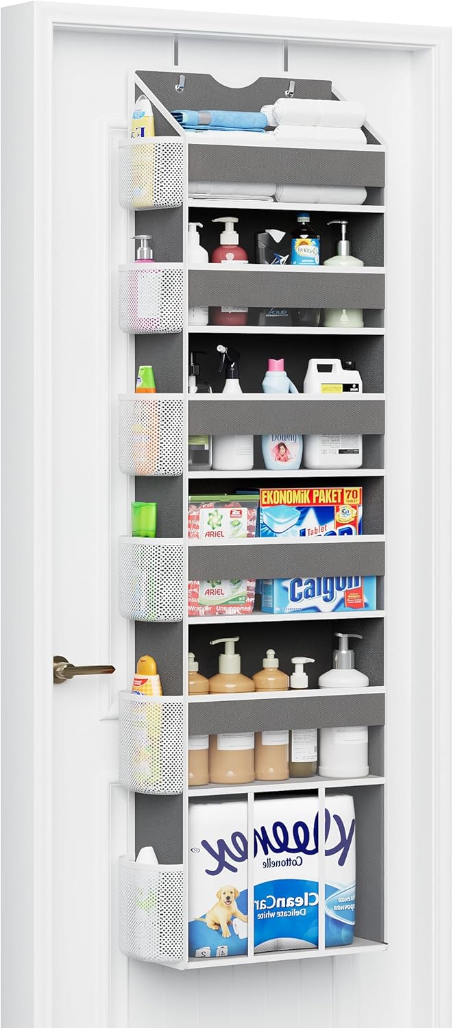 Over The Door Organizer Hanging 6-Shelf Storage Organizer with 50lb Heavy Duty Perfect for Bathroom Closet Nursery Bedroom (Grey,1 Pack)