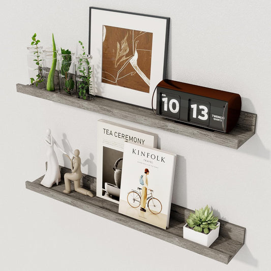 Axeman Floating Shelves for Wall - 24 Inch Picture Ledge Shelf Set of 2 - Rustic Picture Shelf for Wall with Ledge - Grey Floating Shelves with Lip - Photo Ledge Shelves for Pictures Nursery Books