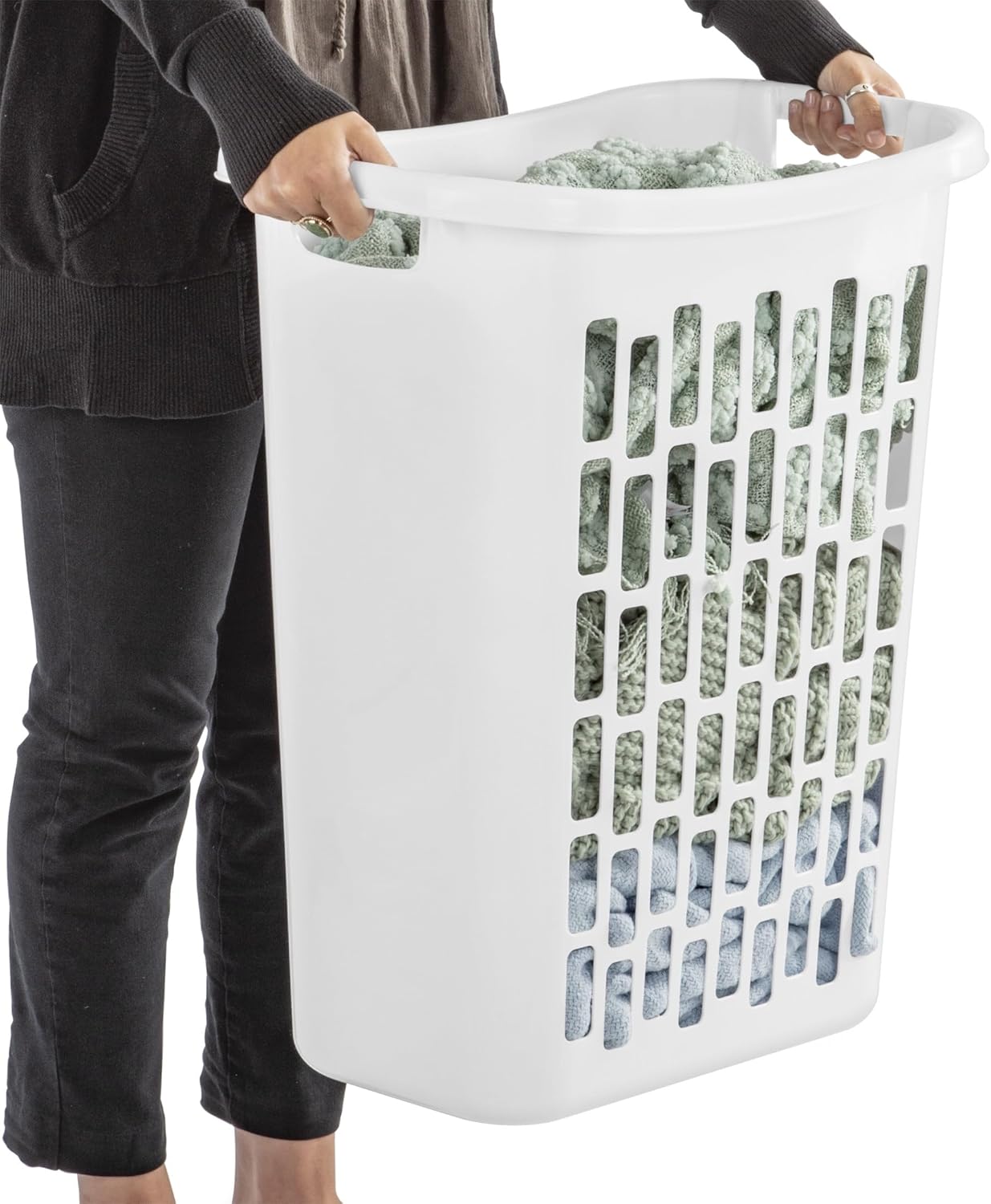 3-Pack of White Heavy-Duty Plastic Laundry Baskets (1.8 Bushels). Large Capacity rectangular Design with Reinforced Handles, Suitable for Household, Dormitory, and Bedroom