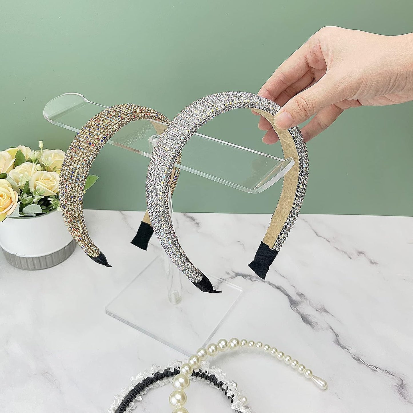 Bigfety Acrylic Headband Holder, 2 Pack Clear Headband Organizer Stand, Hair Accessories Storage
