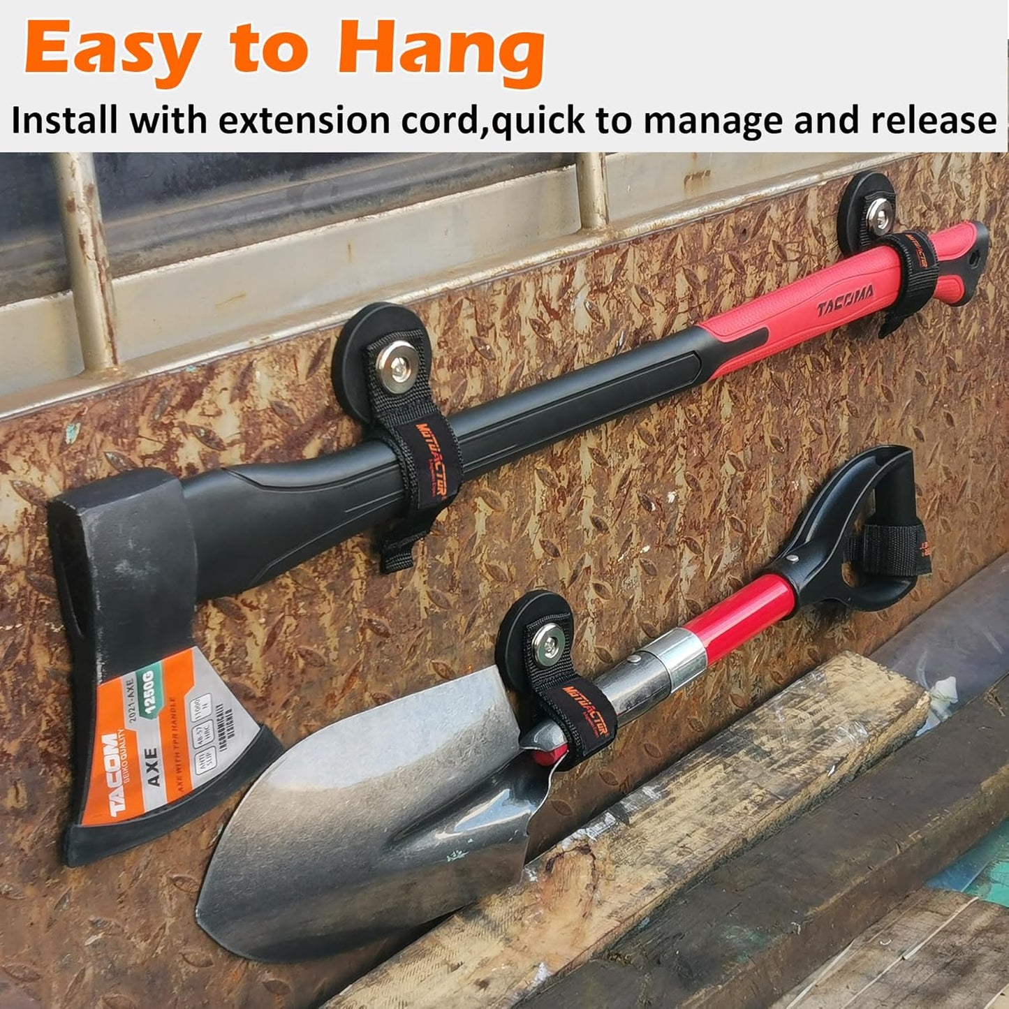 MUTUACTOR Strong Magnetic Hooks with Storage Straps, Φ1.96” Anti-Slip Rubber Coated Heavy Duty Hooks,4PCS Universal Carrying Storage Extension Cords, Hoses, Ropes Organization in Garage Workshop RVs