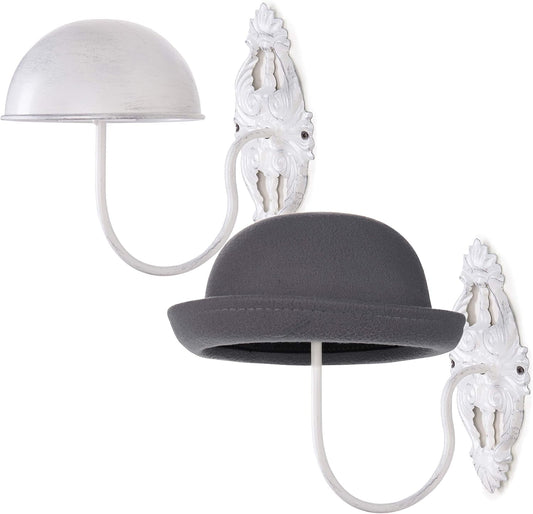 MyGift Hat Display Wall Mount,Set of 2 Wall-Mounted Black Metal Hat & Wig Display Racks (White)