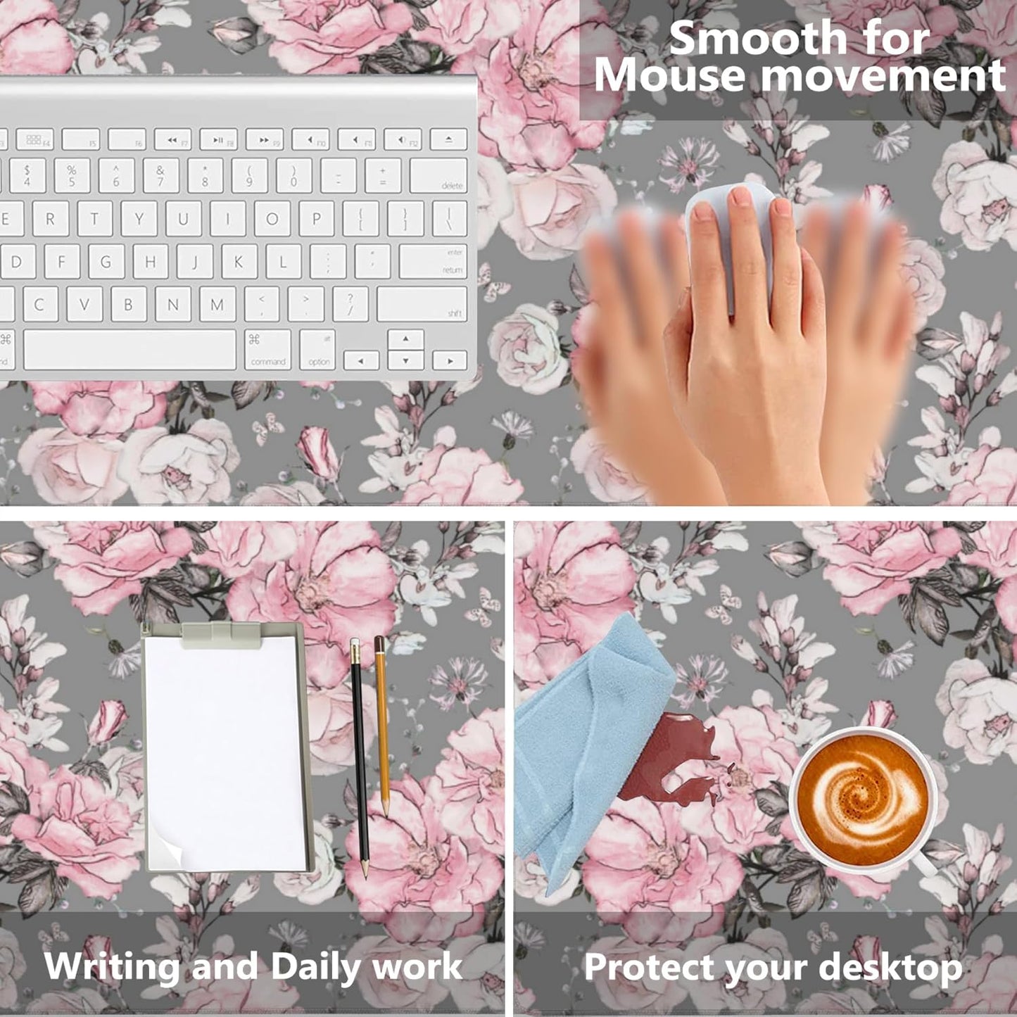 Desk Mat,Flower Rose Gaming Mouse Pad,XXL Extended Mouse Pad Mat for Office,Computer,Keyboard with Non-Slip Base Stitched Eges Mousepad 35.4x15.75 inch