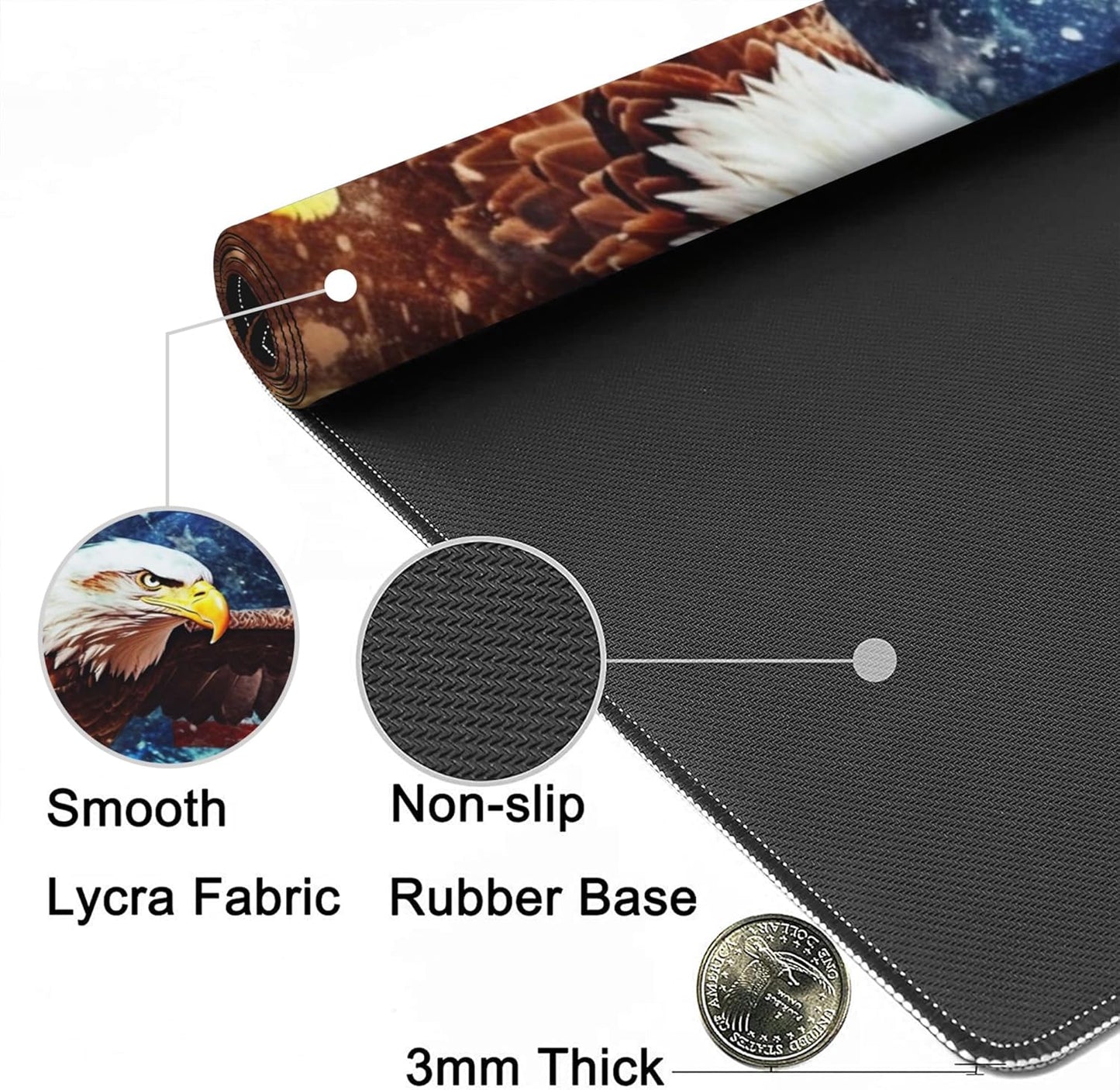 Gaming Mouse Mat Watercolor Bald Eagle Over American Flag Large Mouse Pad Extended Mouse Pad Desk Mat Non-Slip Rubber Base Mice Pad Desk Pad for Office Game Home 35.4x15.75 in