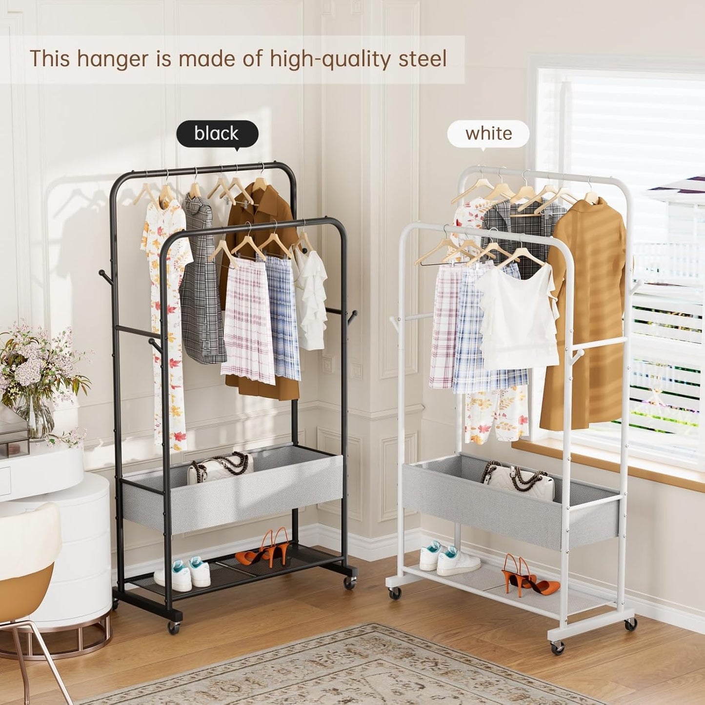 Clothes Garment Coat Rack Drying Clothing Racks Metal Freestanding for Hanging Clothes Portable Closet for Laundry Bedroom Black