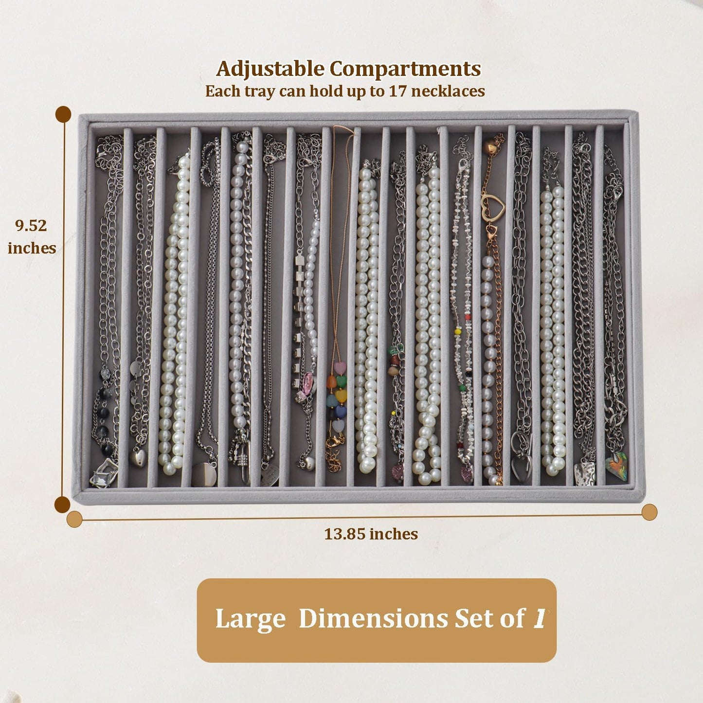 Large Jewelry Organizer for Drawer Insert Velvet Stackable Jewelry Trays for Earring Necklace Bracelet Ring Display (Gray, 16 Grids)