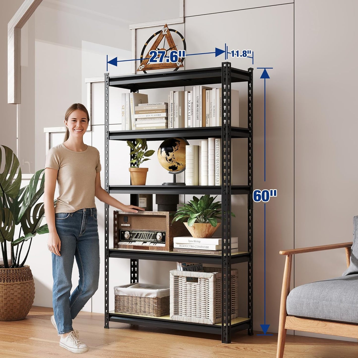 WORKPRO 5-Tier Storage Shelf, 72" H Heavy Duty Adjustable Garage Shelving Unit 2180LBS Capacity, for Basement, Kitchen, Pantry, 27.6”Wx11.8”Dx60”H, Black