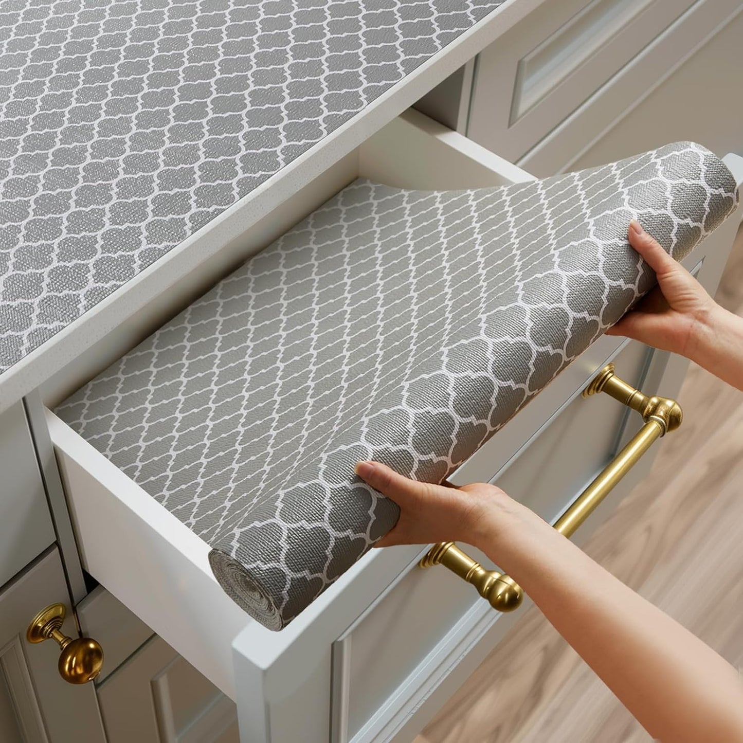Shelf and Drawer Liner for Kitchen Cabinets Non-Adhesive, Strong Grip Non-Slip Thickened Cabinet Liners for Shelves, Waterproof Mats for Dresser Cupboard, Gray, 12 in x 10 Feet