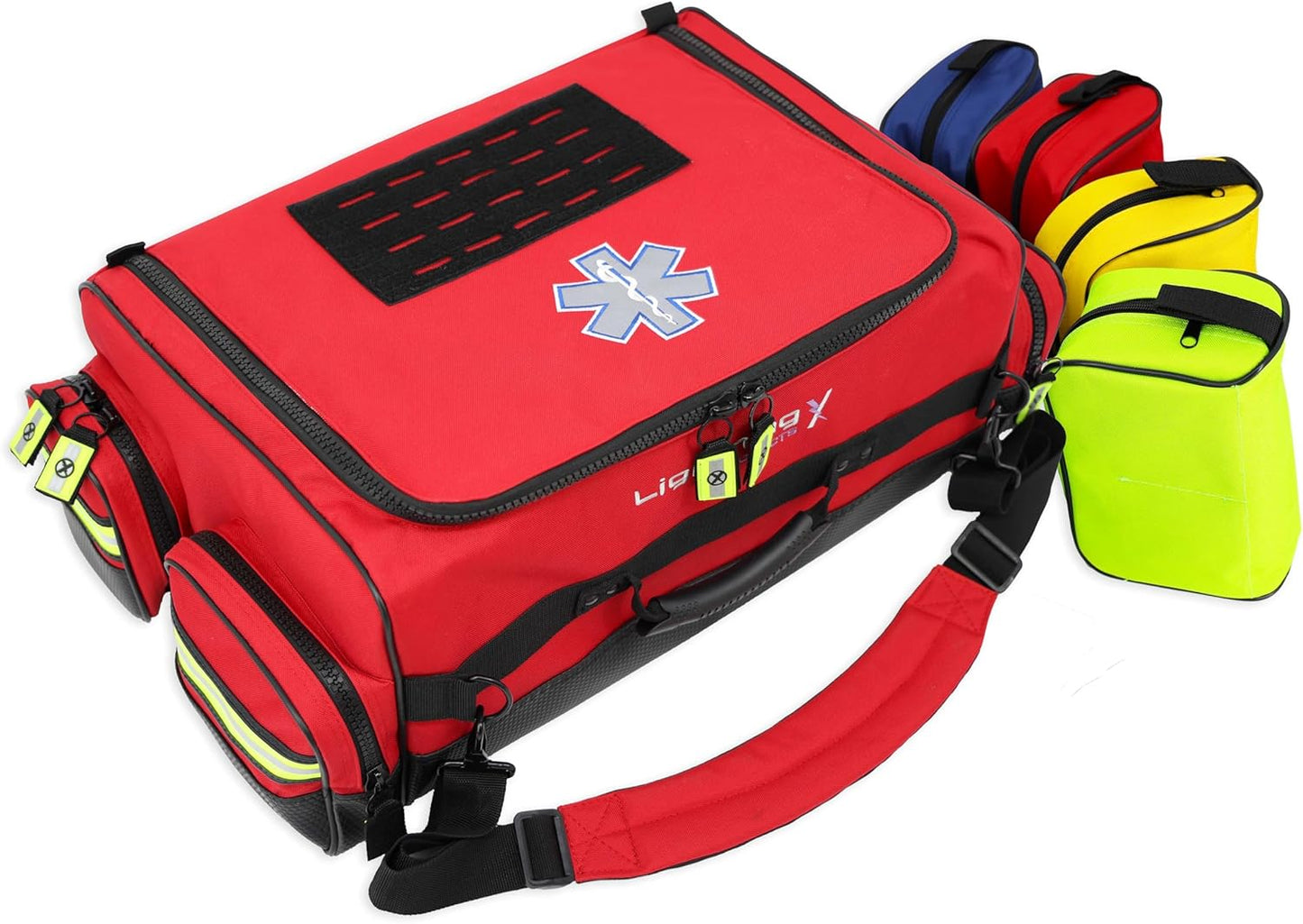Lightning X Fully Stocked X-Tuff Modular Oxygen Trauma Bag w/Removable Organizer Pouches for EMS/EMT + First Responder - Red