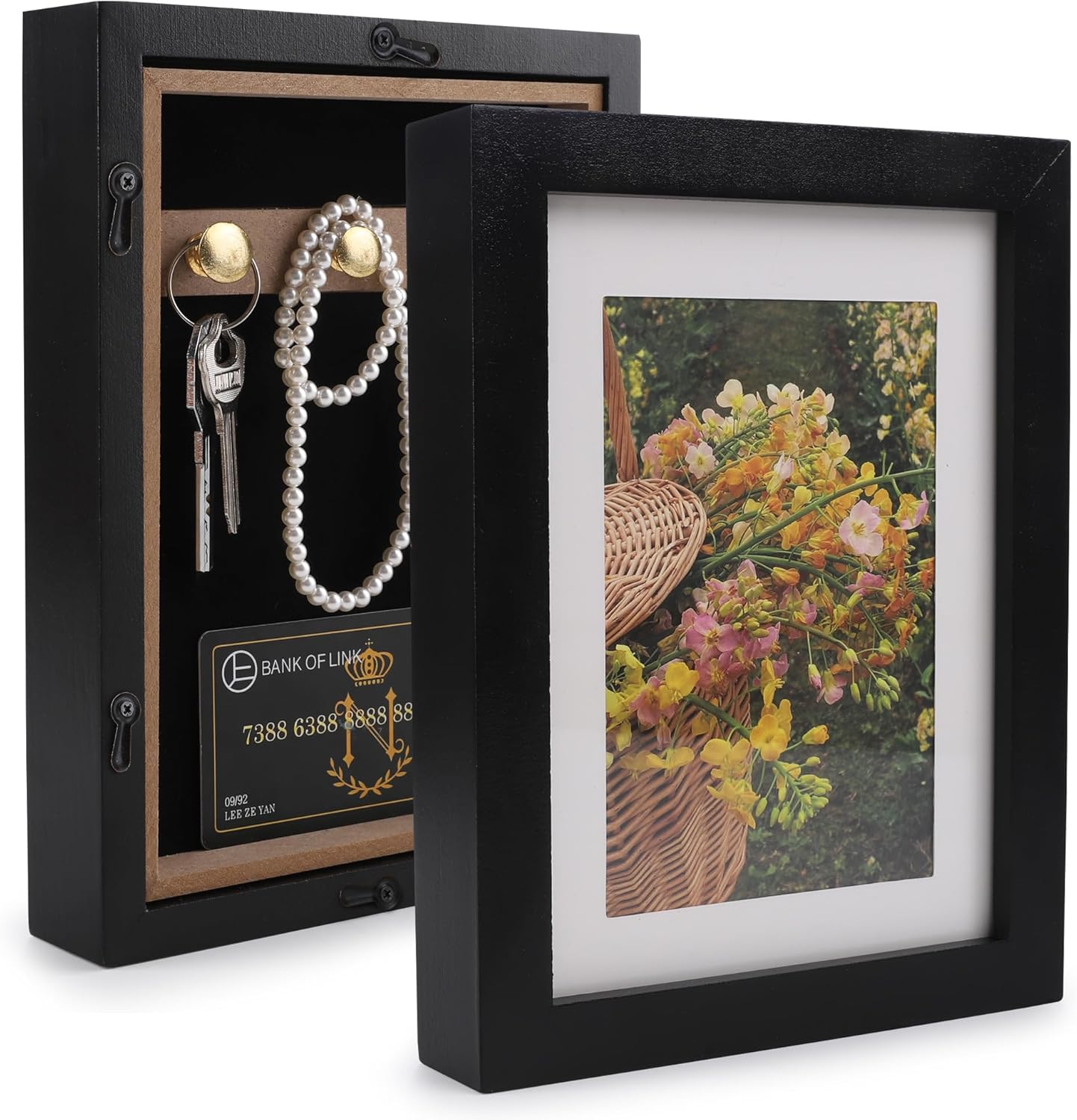Diversion Safe 6.5"x8.5" Picture Frame Safe with Secret Compartment for Valuables, Hidden Storage Picture Frame with Hooks, Wall-Mounted Secret Storage Box for Bedrooms, Living Rooms, and Offices