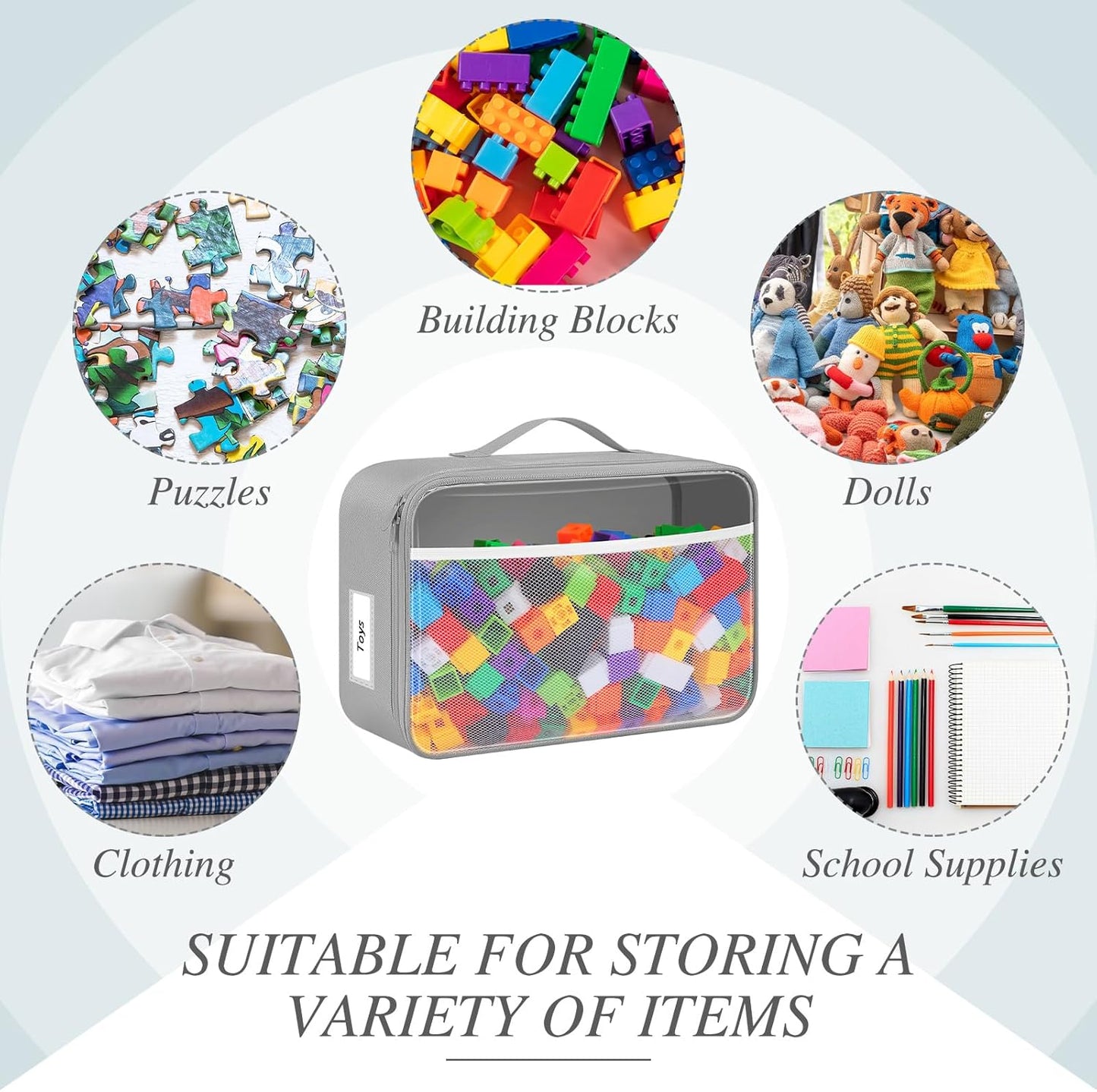 Abbylike 6 Pack Toy Storage Bag Bricks Building Set Car Toy Organization Bags for Traveling Carrying Case, Storage Organizer Puzzles(Gray)