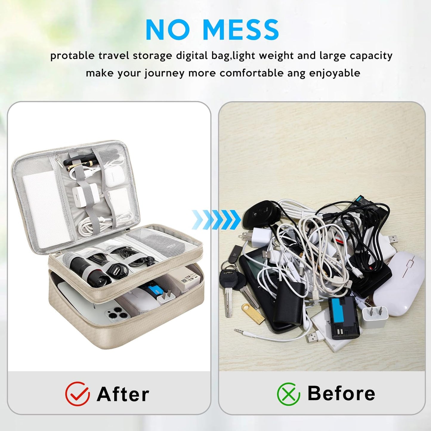CILLA Electronic Organizer Travel Case, Travel Cord Organizer Case Portable Waterproof Cable Organizer Bag for Charger, Cord, USB, Power Bank, Earphone
