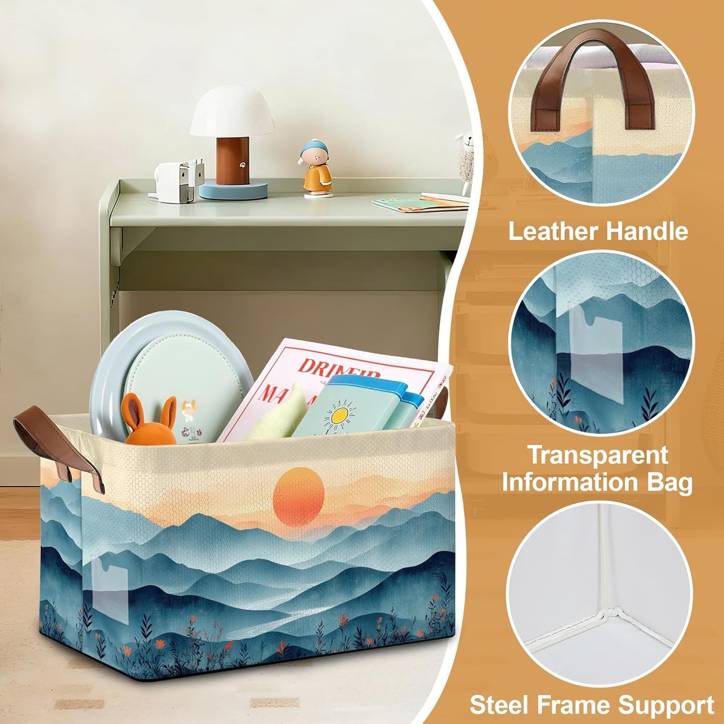 Storage Bin with Handles, Sun Mountains Collapsible Laundry Baskets for Books, Laundry - Use in Nursery, Closet Organizers and Storage, Blanket Basket