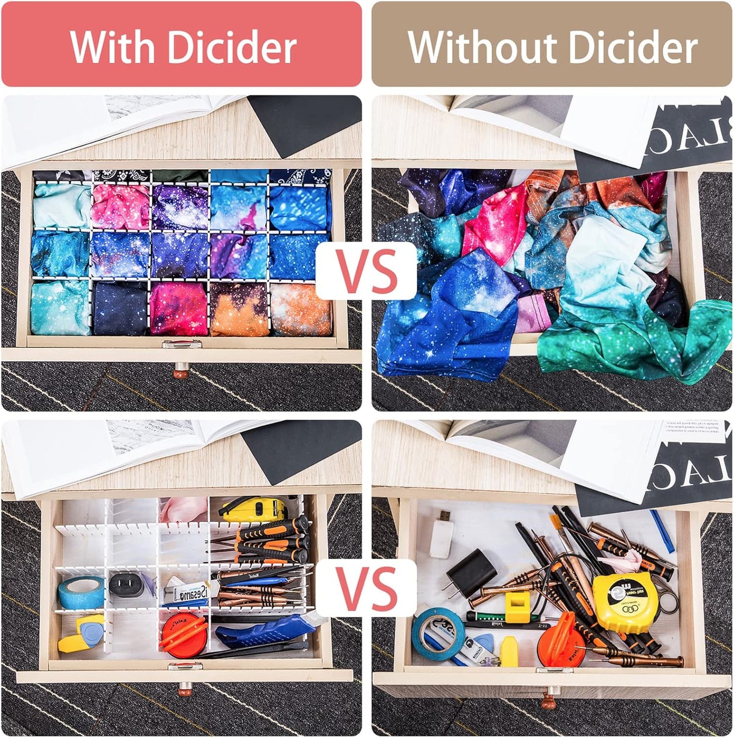 45 Pack Drawer Dividers, Plastic Adjustable Drawer Storage Organizer for Tidying Clutter Socks, Underwear, Makeup, Kitchen, Dresser White