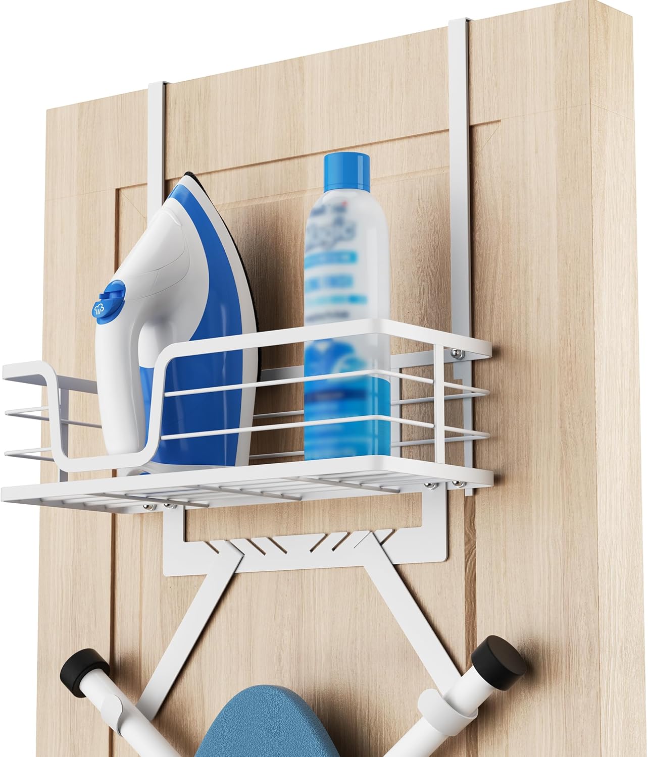 KES Ironing Board Hanger, Over The Door Ironing Board Holder Door Mount with Storage Shelf Y and T Shaped Fits for 1 3/4 Doors White, HIR501B-WH