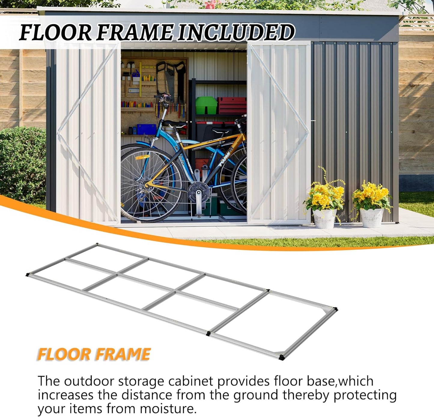 4'x10' Metal Shed Outdoor Storage Shed,Metal Steel Utility Tool Shed Storage House with Double Lockable Doors and Air Vent for Backyard Garden Patio Lawn Gray
