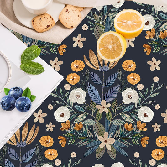 HAOKHOME Shelf Liner and Cabinet Liner Floral, Self-Adhesive Drawer Liners, Peel and Stick Contact Paper for Kitchen Cabinets and Cupboard,Bedroom Drawers, Black/White/Orange 17.3in x 6.5ft