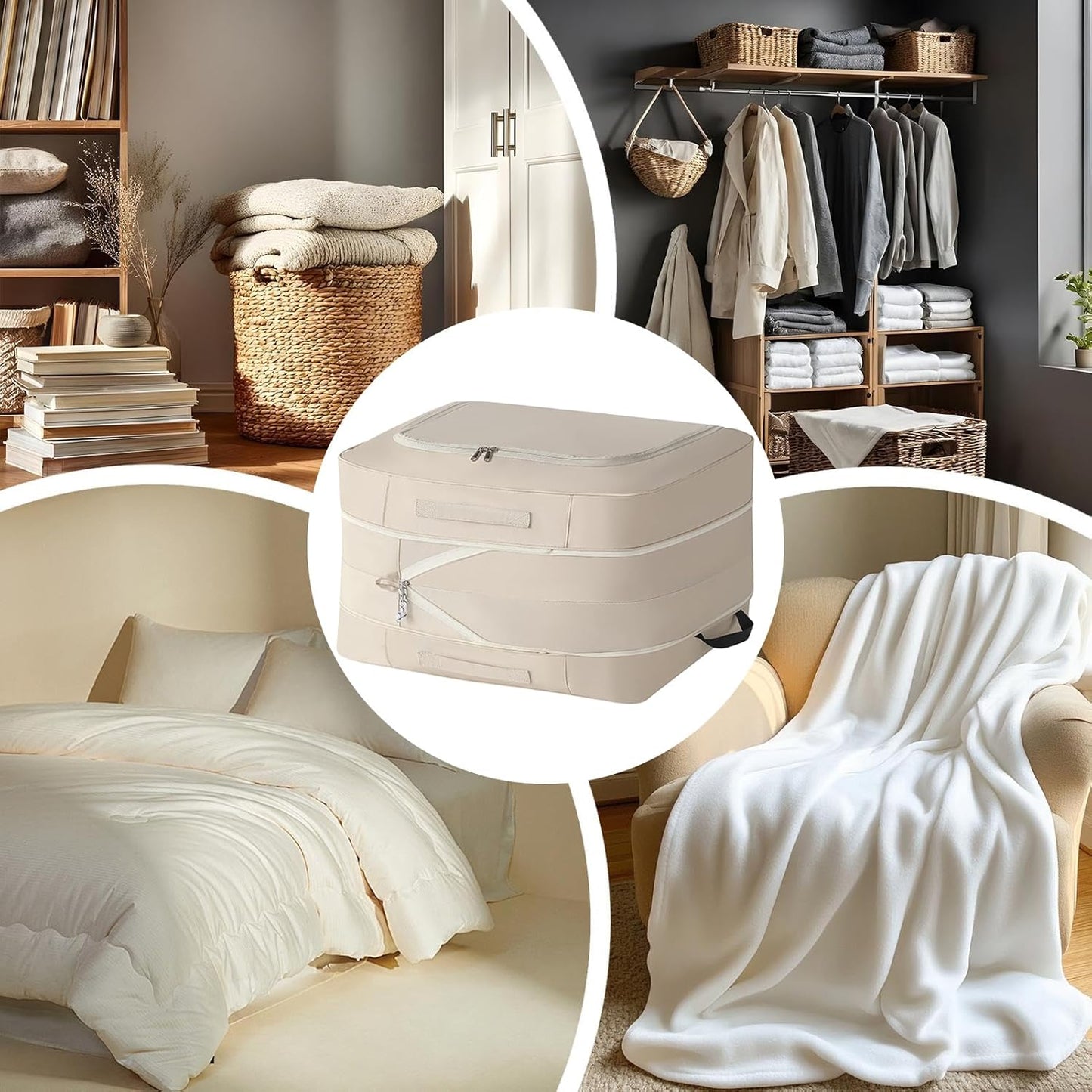 Closet Storage Bag, Space-Saving Blanket and Comforter Organizer, Compression Storage Container for Seasonal Bedding, Functional Home, Apartment, Dorm, Wardrobe, Hotel, Living Room, and Farmhouse Use