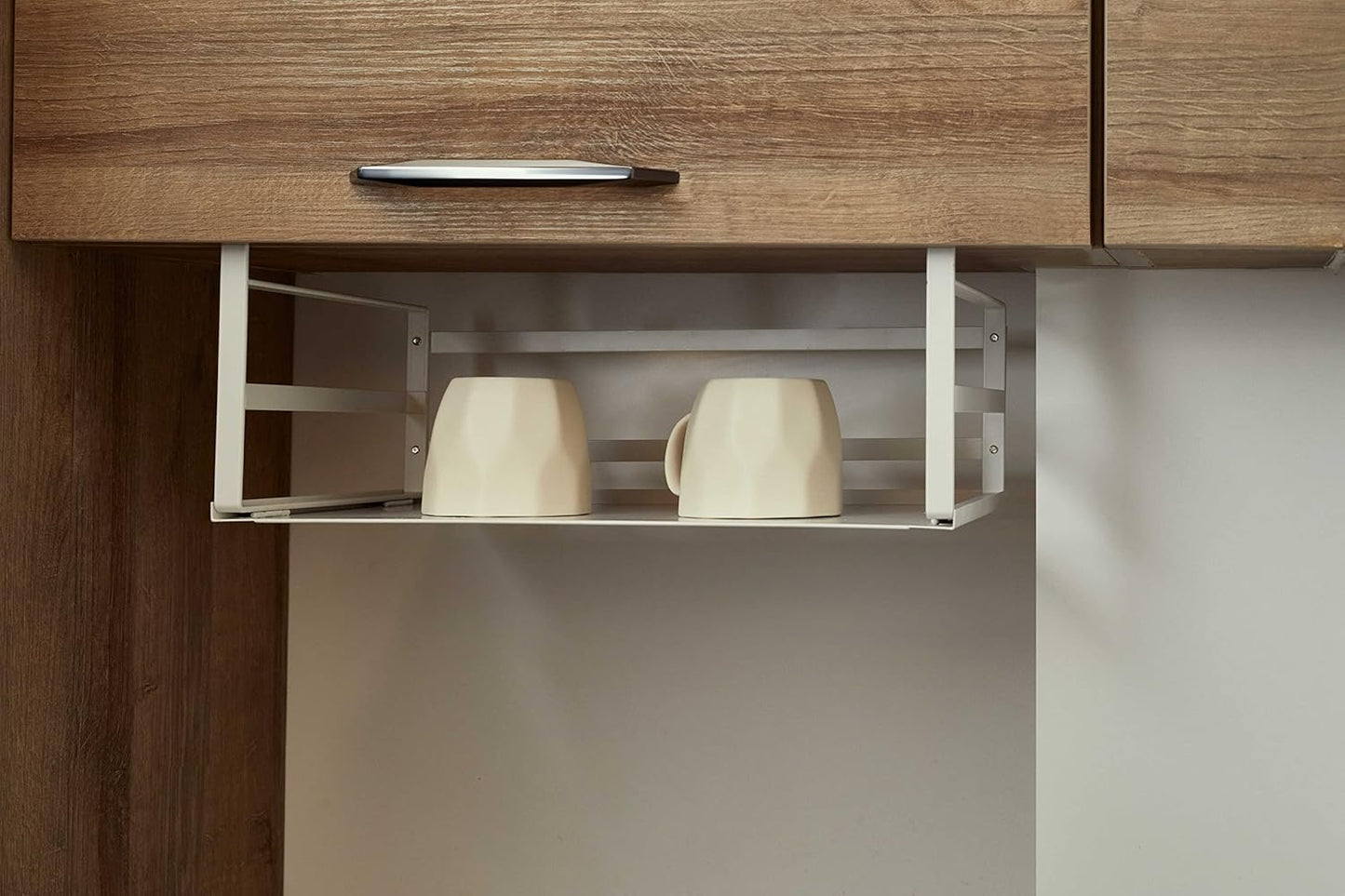 Nxconsu 2Pack Under Shelf Storage Basket Organizer Hanging Holder for Cabinet Pantry Kitchen Cupboard Desk Counter Bookshelf Organization Add-on Space Saver Heavy Duty Slide-in White Large