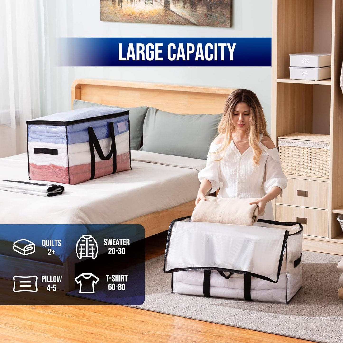 TAILI Extra Large Moving Bags, 8 Pack Clear Heavy Duty Totes for Storage with Visible Window, Wrap Around Handles, Storage Bags for Space Saving, Alternative to Moving Boxes
