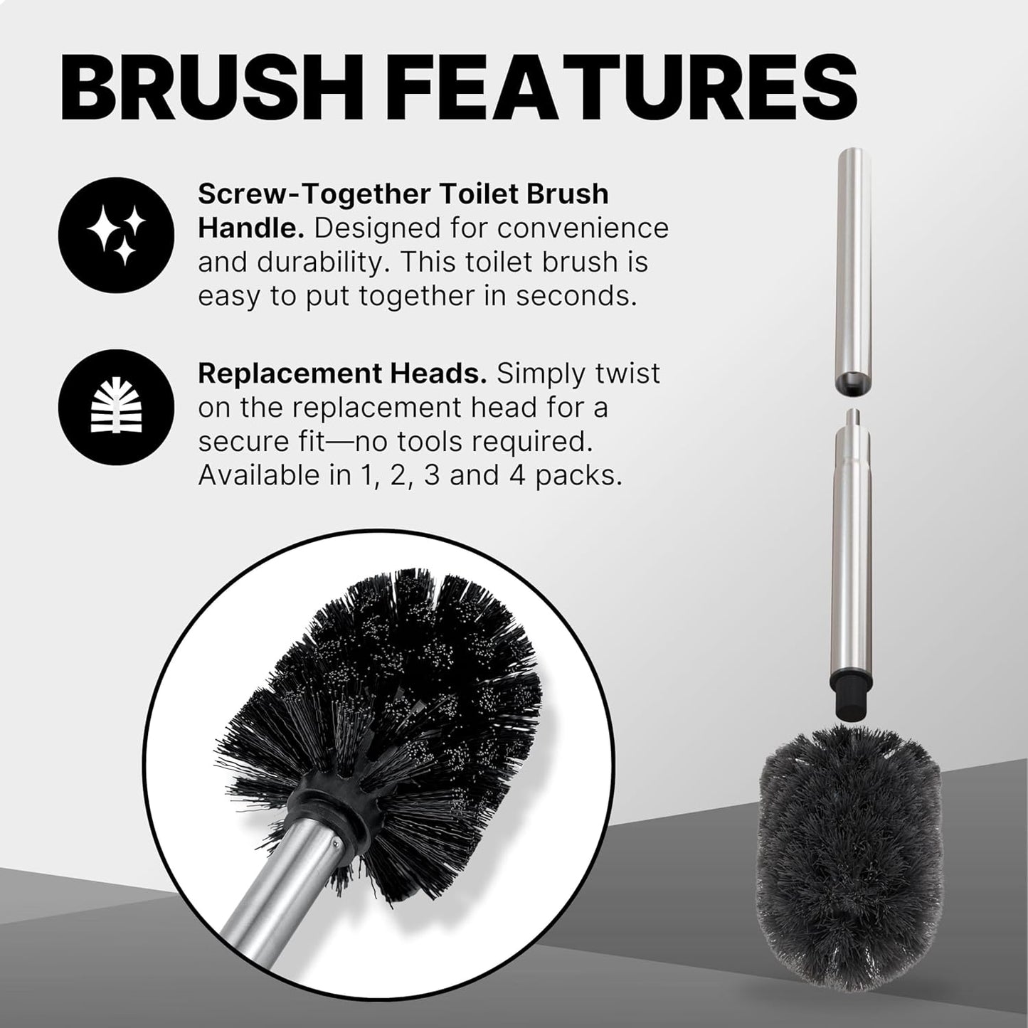 ToiletTree Products Toilet Brush with Lid - Sleek Toilet Bowl Brush and Holder - Toilet Scrubber Brush Set with Heavy-Weight Base - Lidded Toilet Bowl Cleaner Brush and Holder - Chrome