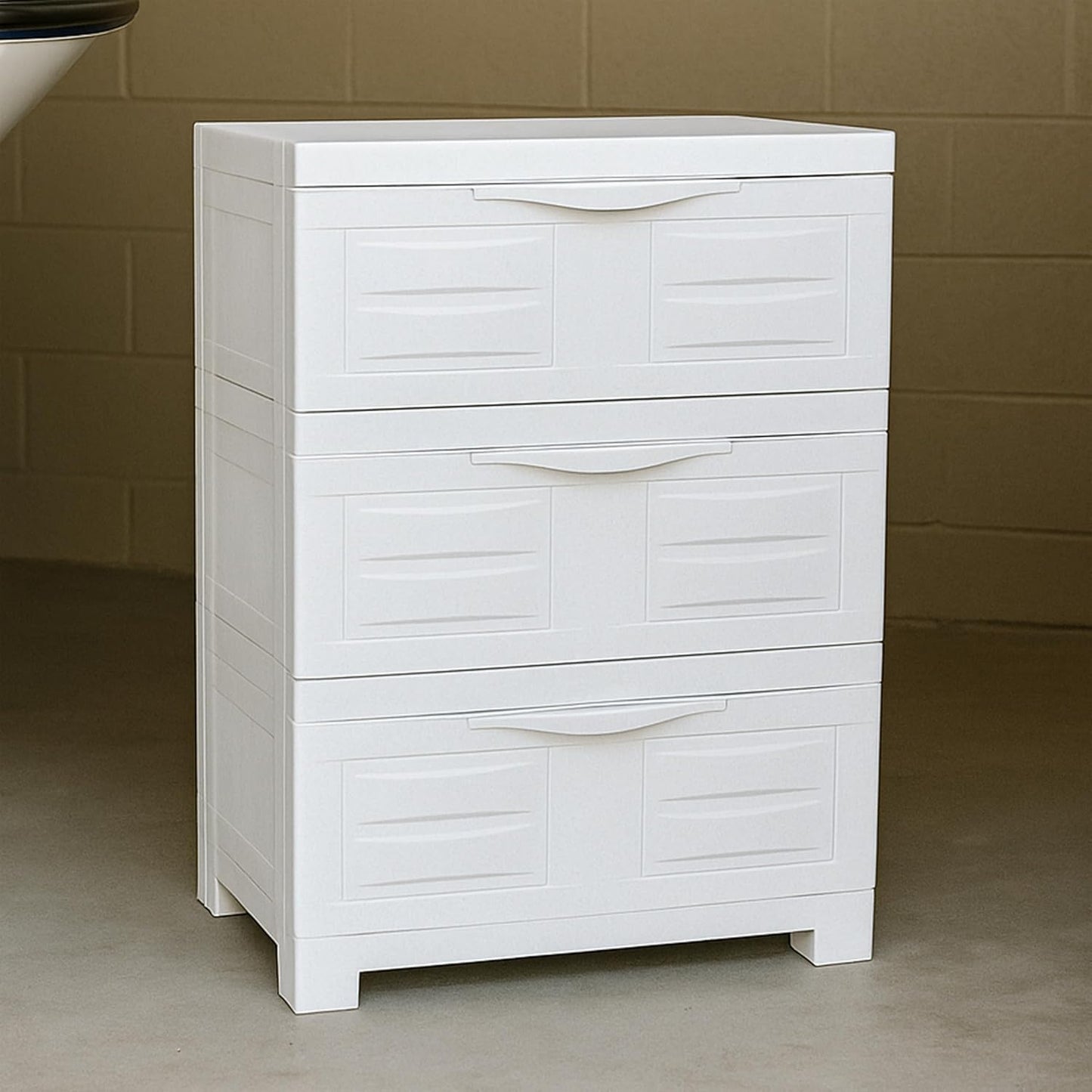 Sunnydaze 3-Tier Storage Cabinet with Drawers - Indoor or Garage Plastic Storage Drawers Organizer - 29.5" H - Garage, Office, Home, Laundry Room - Speckled White