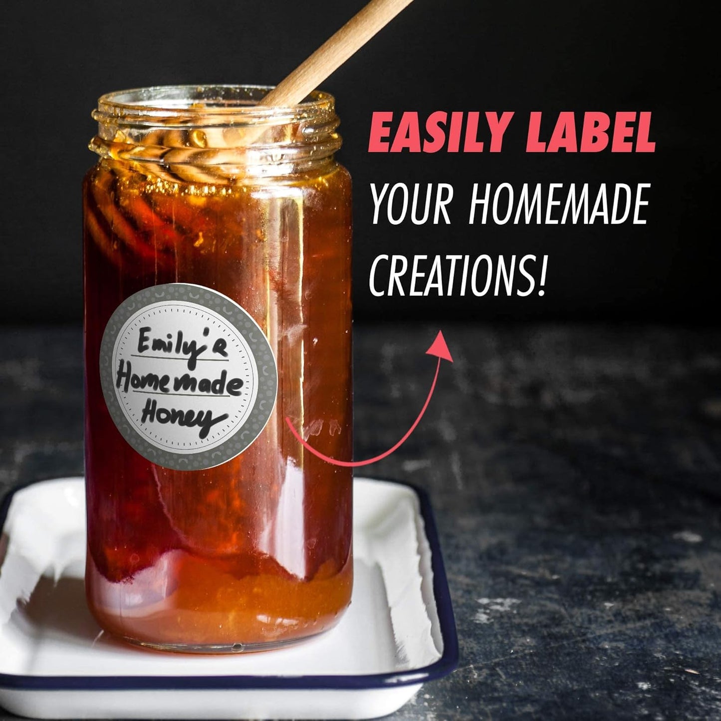 Canning Labels Dissolvable Stickers for Mason Jars and More (2" Round 200/roll) Canning Supplies Washes Off in Seconds Like Magic - Jar Labels Homemade Jam, Jelly, and More (Granite)