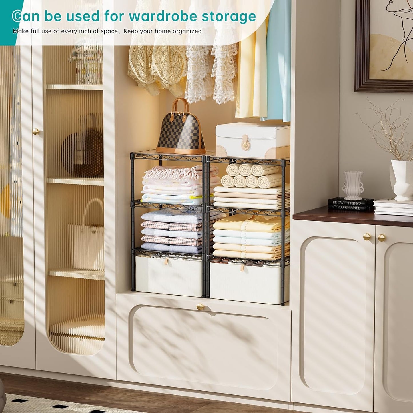 SINGAYE Shelf Closet Wire Shelving：Adjustable Metal Unit for Laundry Room Organization Bathroom Kitchen Home Storage with Wheels Small Pantry Rack Shelves