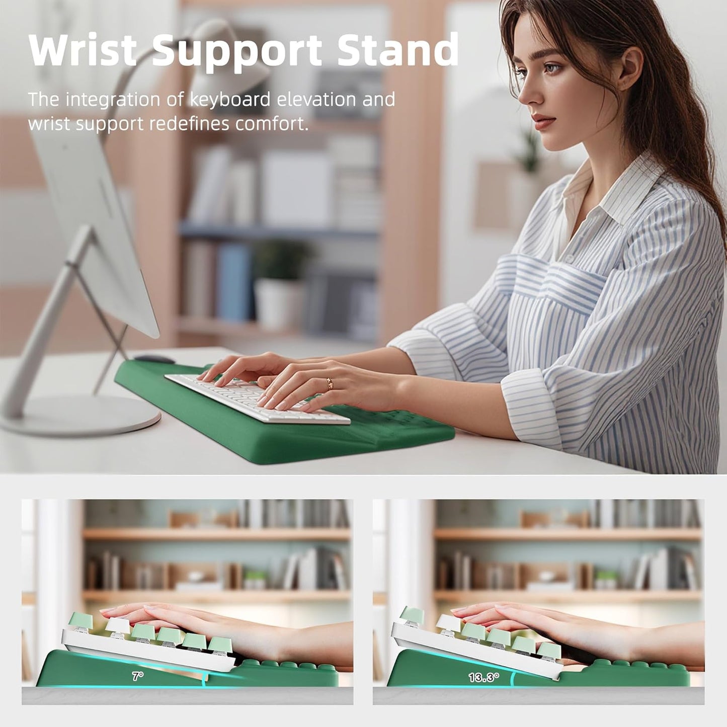 Ospelelf Keyboard Wrist Rest Pad, Comfy Ergonomic Keyboard Stand Riser Holder, Computer Wrist Support Cushion forTyping, Green