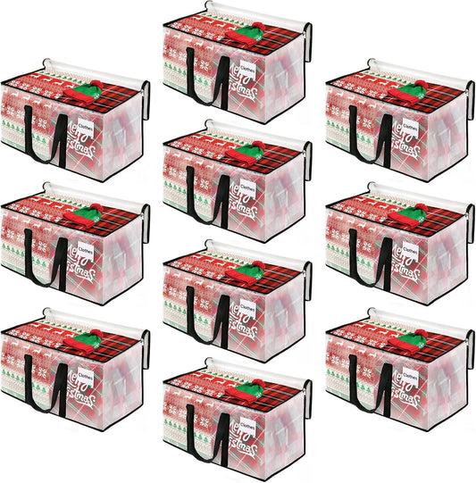 BlissTotes Moving Bags, 10-Pack Storage Bags, Moving Bags Heavy Duty Extra Large, Moving Totes, Clear Moving Bags, Reinforced Handles & Tag Pocket, Christmas Totes (125L)