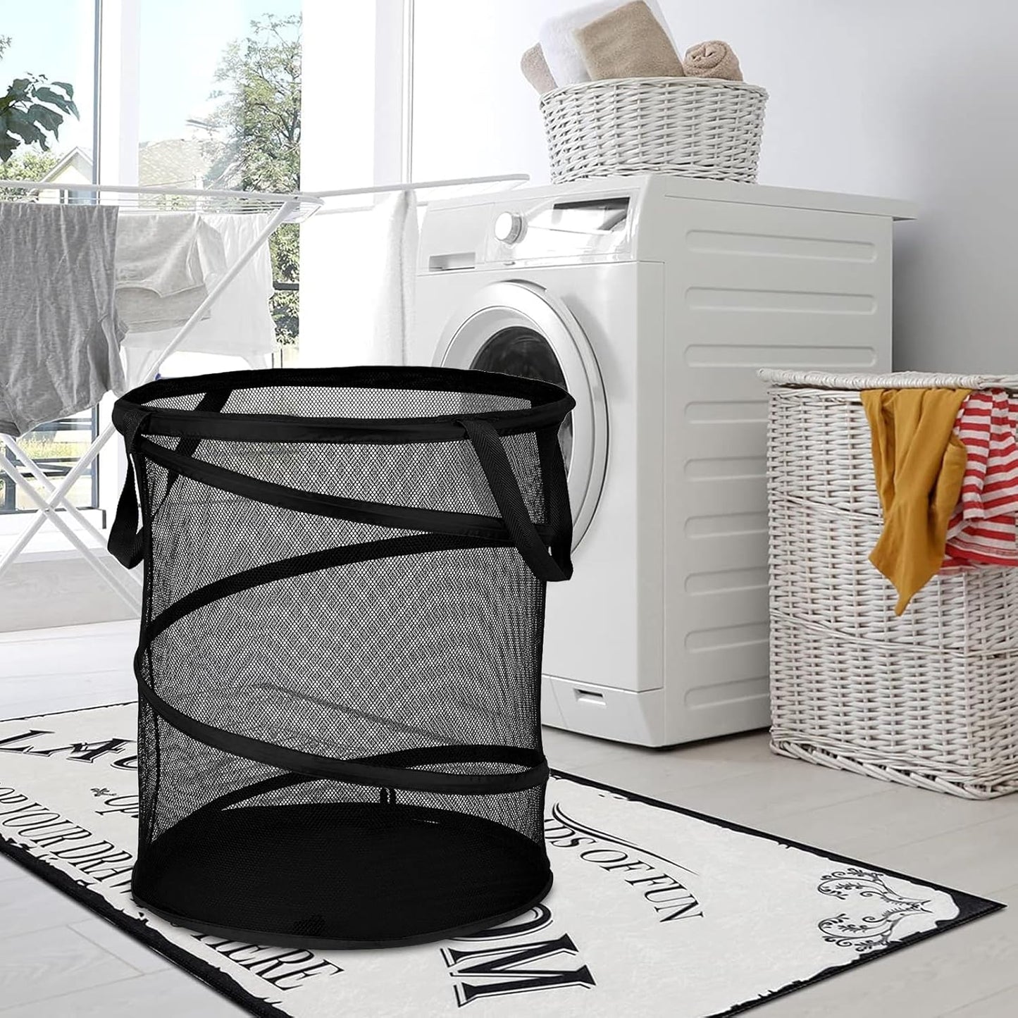 BATTOO Mesh Collapsible Laundry Baskets, Foldable Pop Up Laundry Hamper, Extral Large 113L Laundry Basket Hamper for Laundry, Bathroom, Kids Room, College Dorm, Travel, Camping Black