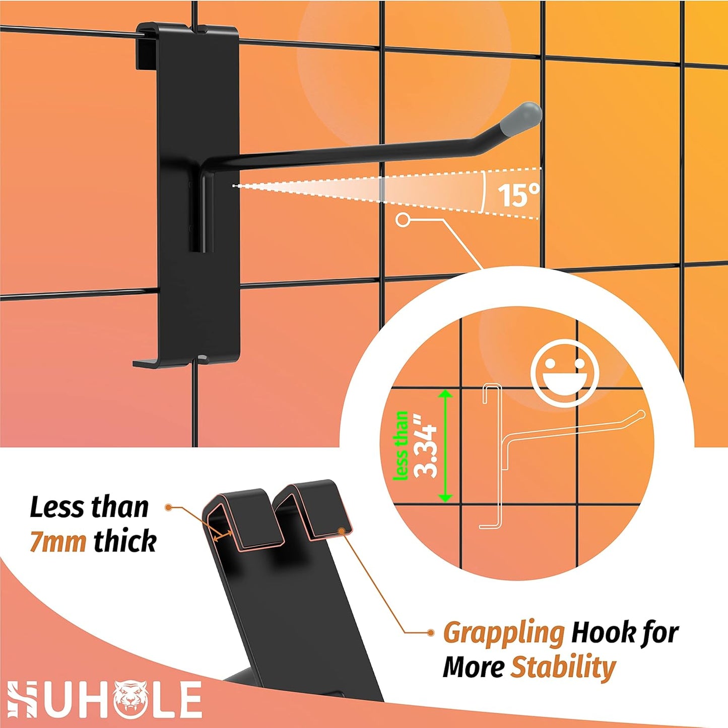 HUHOLE Gridwall Hooks 6 Inch, 50PC Display Hooks for Grid Wall, Hook for Grid Wall Panel, Black