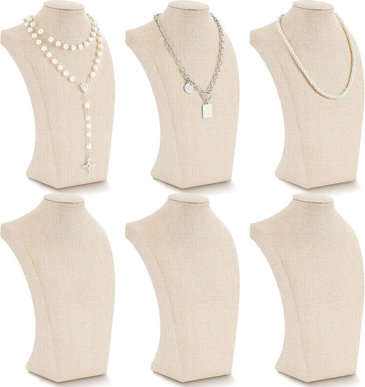Kigley 6 Pcs Linen Necklace Display Bust Jewelry Holder Necklace Retail Mannequin Display Stand for Jewelry Selling Vendors Shows (11.4 x 6.9 Inch)