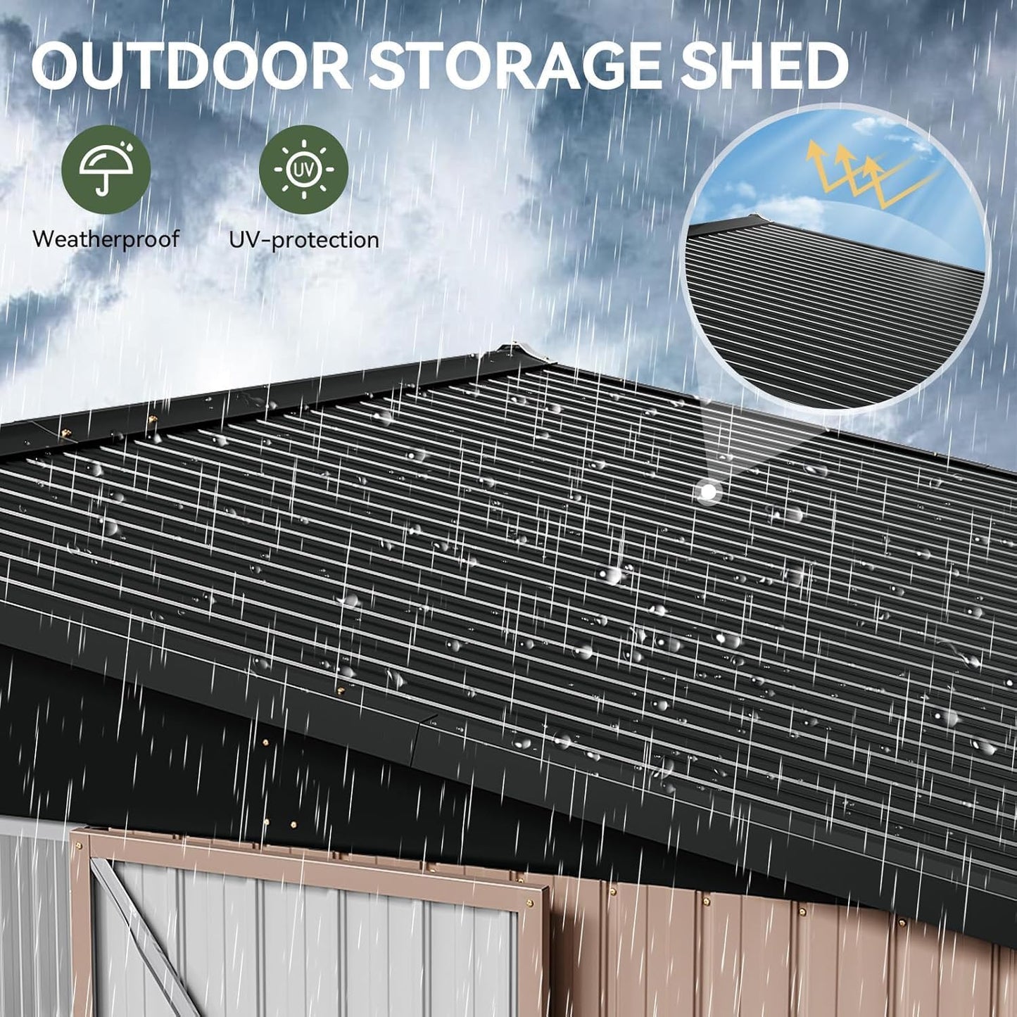 Aoxun 12x10 FT Shed Outdoor Storage Shed with Large Doors & Galvanized Steel, Large Shed Steel Utility Tool Shed Storage House with Door & Lock, for Patio Lawn Garden Sand, Brown