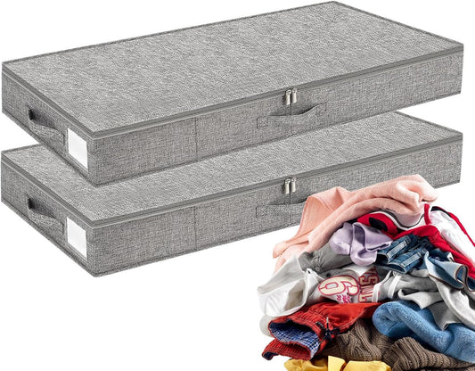 Under Bed Storage Containers - Foldable Underbed Storage Bag, Closet Organizers Bins, 2 Piece Dustproof Clothes Container With Lid For Moving Travel Dorm Bedroom College Apartment Toys