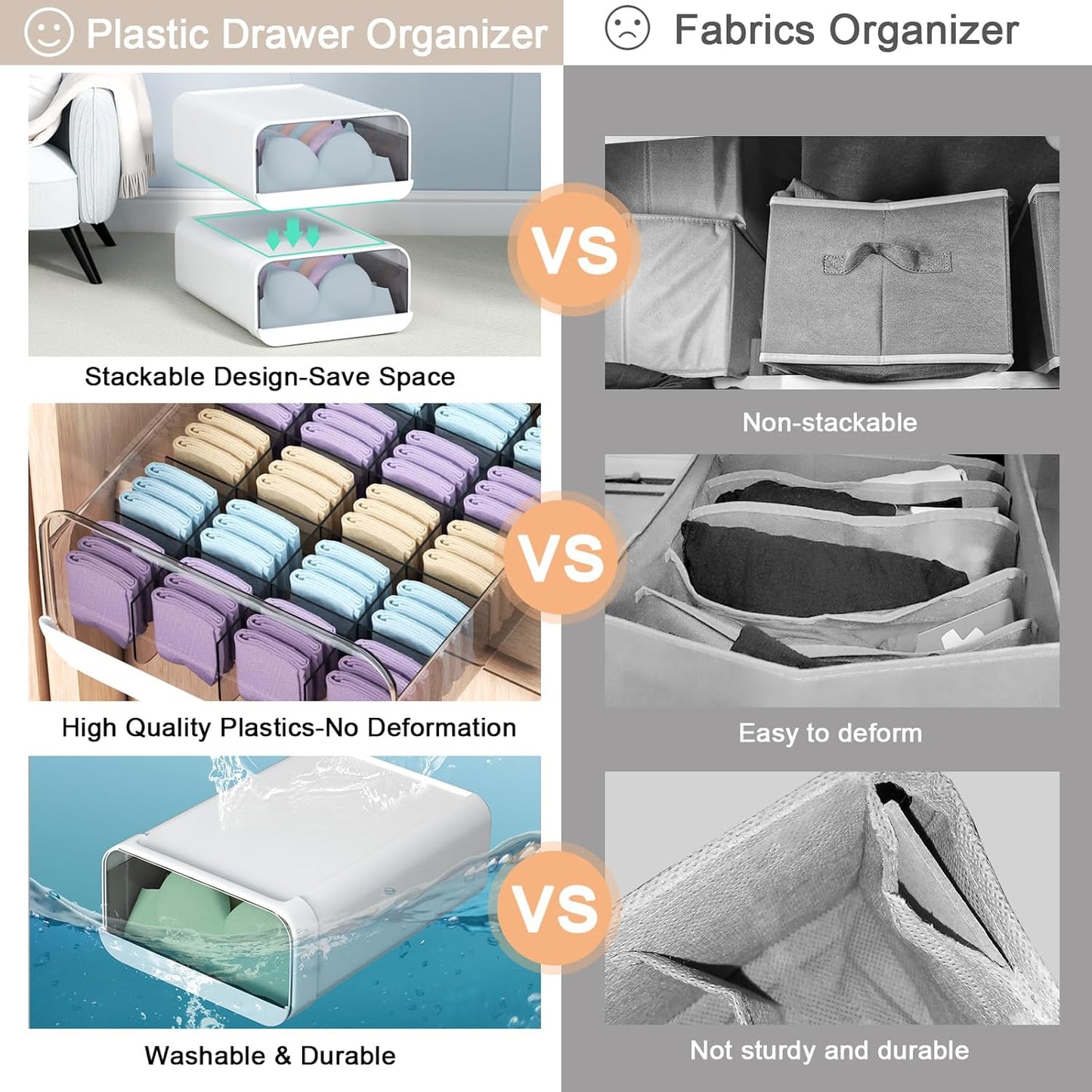 Underwear Organizer Drawer, 1 Cell Plastic Sock Underwear Storage Drawer, Stackable Closet Organizers and Storage Box for Bras, Socks, Scarves, Ties, Belt (King Size-White, 1 Pcs)