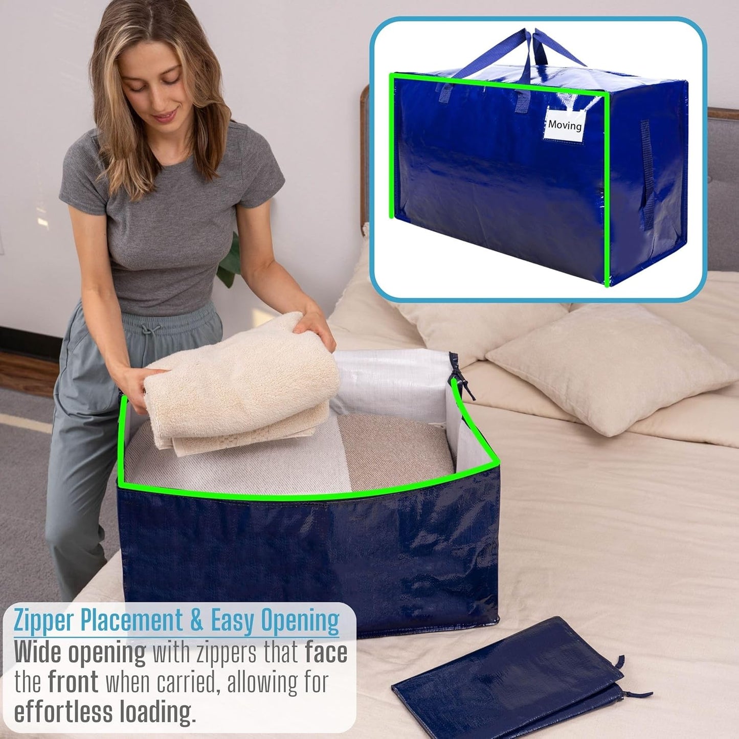 VENO 6 Pack Moving Bags and Large Christmas Decoration Storage Bins with lids. Alternative to Moving Boxes, Packing Supplies for College. Heavy Duty Totes (Blue, 6 Pack)