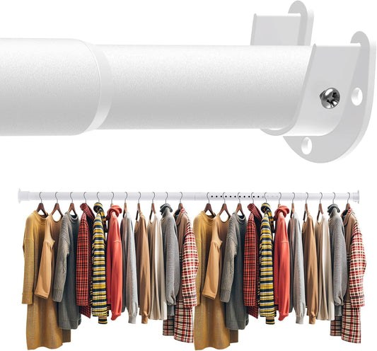 Closet Rod 30-63 Inches, Adjustable Heavy Duty Metal White Closet Rods for Hanging Clothes 1.3 Inches Diameter for Wardrobes Laundry