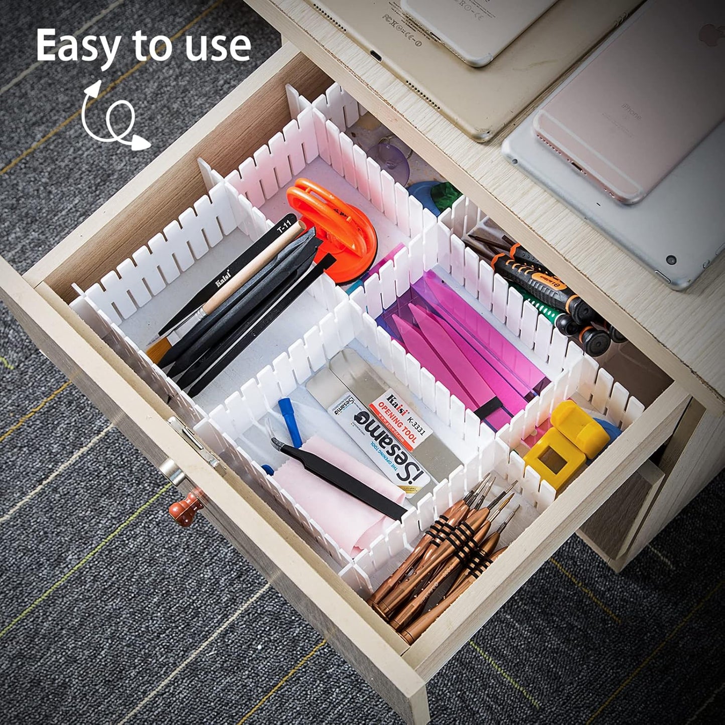 45 Pack Drawer Dividers, Plastic Adjustable Drawer Storage Organizer for Tidying Clutter Socks, Underwear, Makeup, Kitchen, Dresser Black