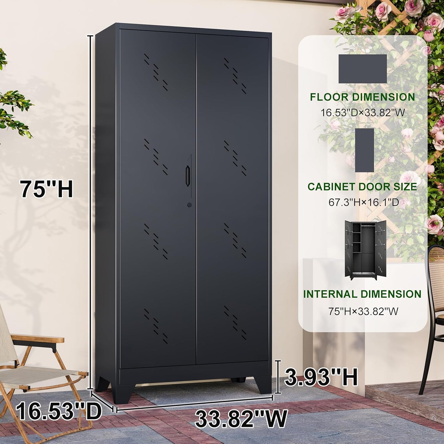 Storage Cabinet 1.4×2.8 FT, Metal Outdoor Sheds for Garden Tool Organization, Heavy Duty Storage Sheds with Lockable Doors and Vents for Backyard, Garden, Patio Lawn