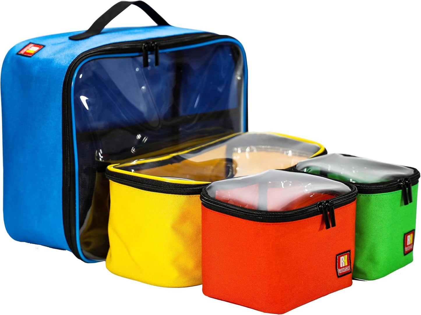 4-piece Kids Toy Storage Organizer Set Bag for Toy Building Bricks with See Through Clear TPU Top, Small Toy Packing Cube Bags, Clean Up Container case(blank pattern)