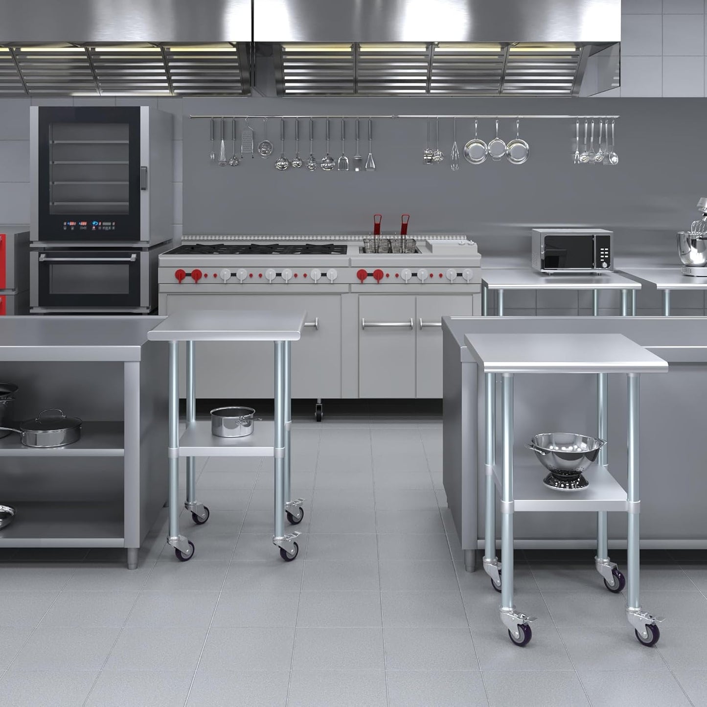 AmGood 24" x 24" Stainless Steel Work Table with Casters | Heavy Duty Metal Utility Table On Wheels | Kitchen Island Cart