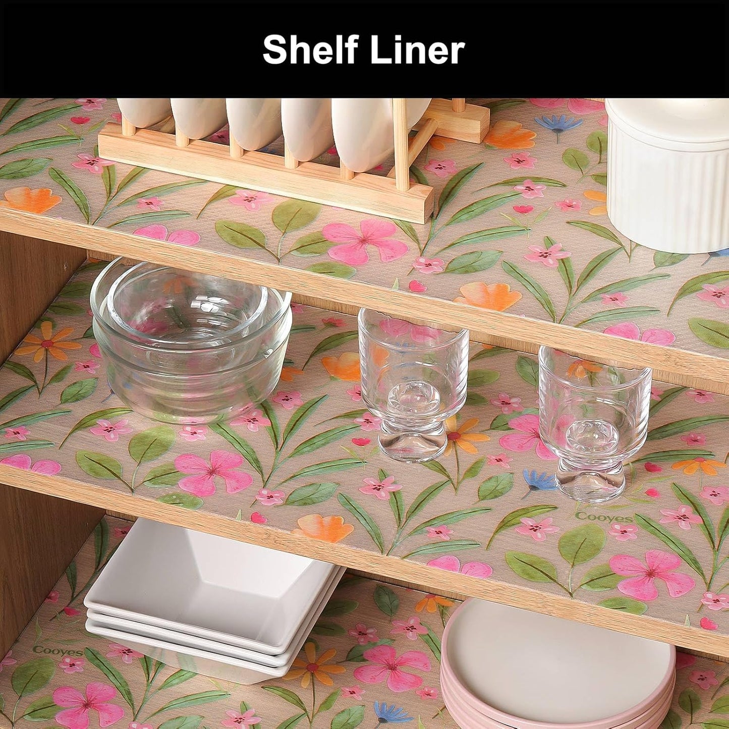 Cooyes Shelf Liner – Premium Non-Adhesive Cabinet & Drawer Liner for Kitchen – Waterproof Shelf Paper with Modern Pattern – Durable EVA Cabinet Mat – Easy to Cut （23.6" W x 360" L）