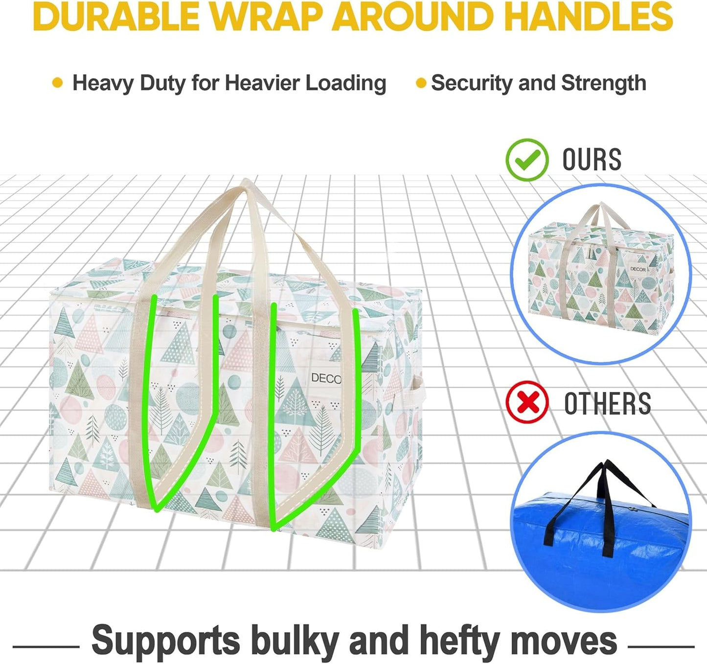 VENO 2 Pack Moving Bags and Large Christmas Storage Bins with lids. Alternative to Moving Boxes, Packing Supplies for College. Extra Large Heavy Duty Totes for Packaging (Pastel Forest, 2 Pack)