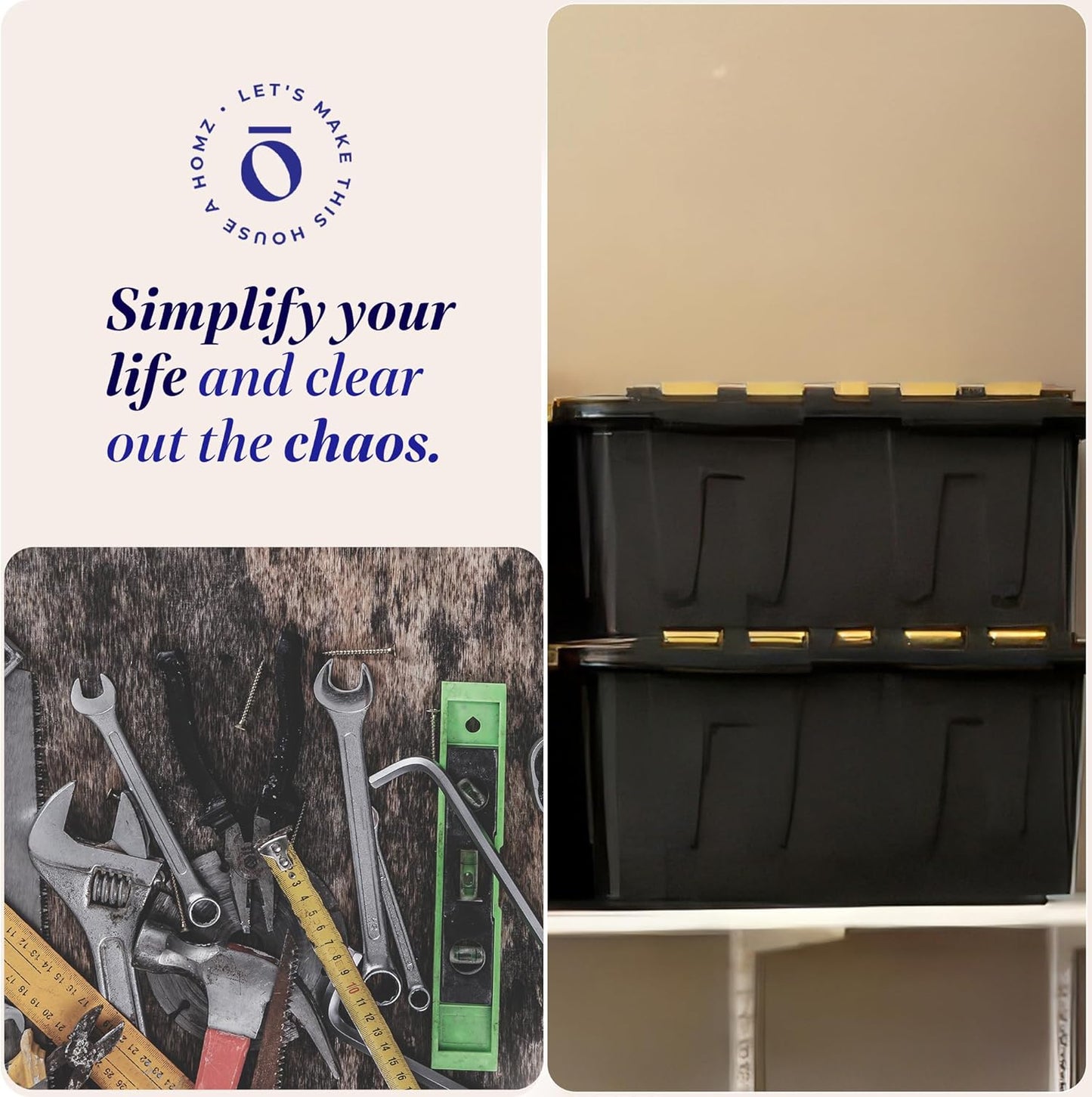 HOMZ 4-Pack Durabilt Tote, Heavy Duty Plastic Storage Bins with Lids, 34 Gallon, Black/Yellow - Stackable Organizing Containers for Home, Garage, and Office